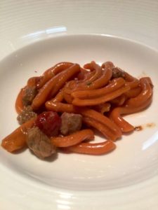 Casarecci con ragù di manzo mantecati al fegato grasso e marsala